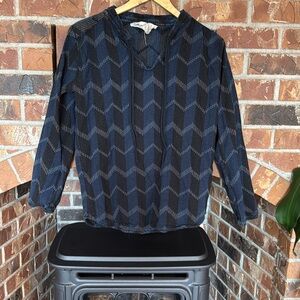 Ace & Jig Navy and Black Patterned Long Sleeve Blouse
